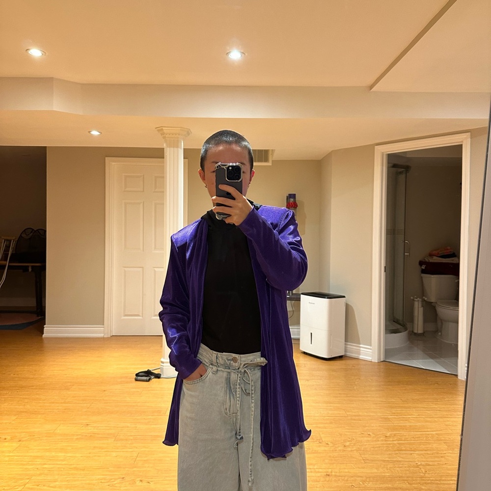 Purple pleated cardigan